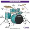imageYamaha Rydeen 5Piece Drum Set With 22quot Bass Drum Floor Tom 2 Toms With Ball Clamp And Wood Snare Drum Orange GlitterTurquoise Glitter